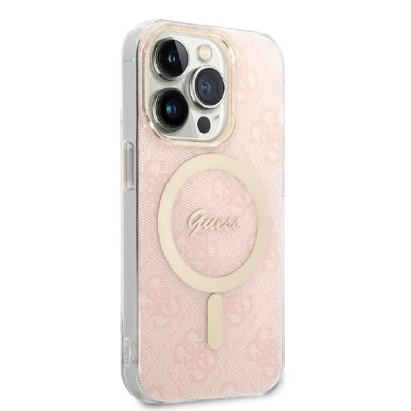 Guess GUBPP14LH4EACSP Θήκη + Ασύρματος Φορτιστής Apple iPhone 14 Pro Ροζ Σκληρή Θήκη, 4G Print, MagSafe