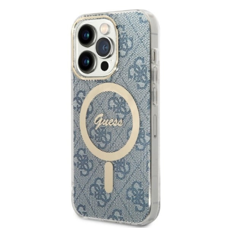 Θήκη Guess GUBPP14LH4EACSB + Ασύρματος Φορτιστής Apple iPhone 14 Pro Μπλε Σκληρή Θήκη, 4G Print, MagSafe