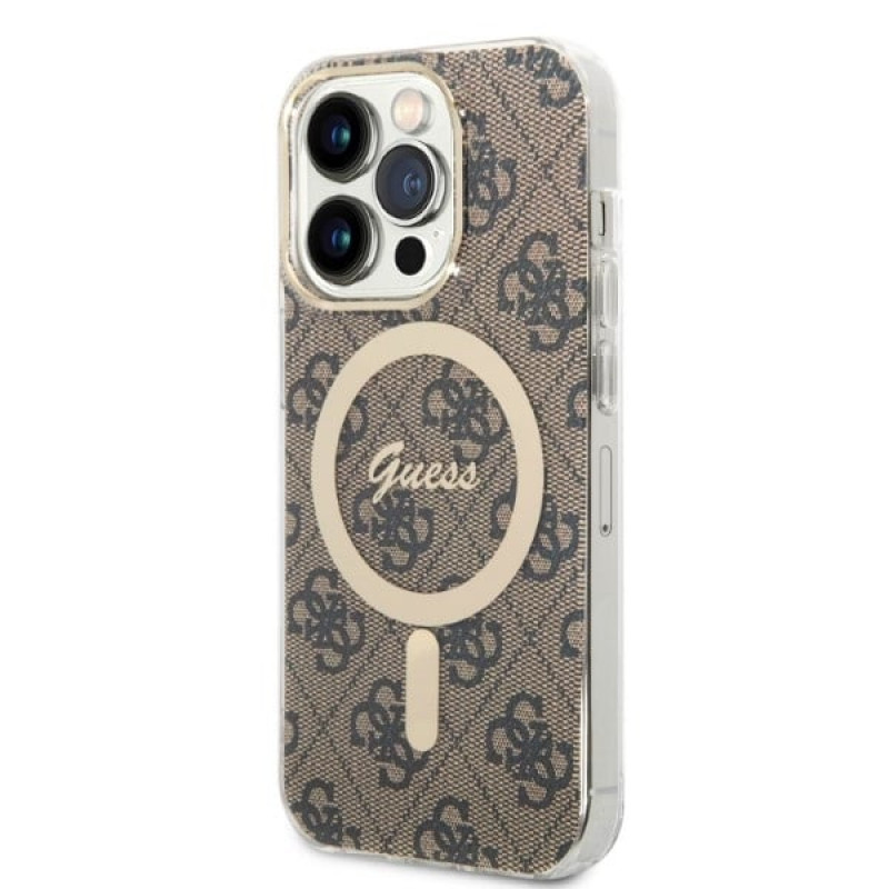 Guess GUBPP14LH4EACSW Θήκη + Ασύρματος Φορτιστής Apple iPhone 14 Pro Καφέ Σκληρή Θήκη, 4G Print, MagSafe