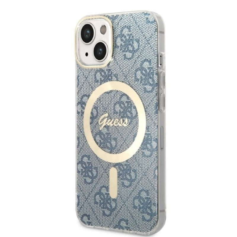 Guess GUBPP14MH4EACSB Θήκη + Ασύρματος Φορτιστής Apple iPhone 14 Plus / iPhone 15 Plus Μπλε Σκληρή Θήκη, 4G Print, MagSafe