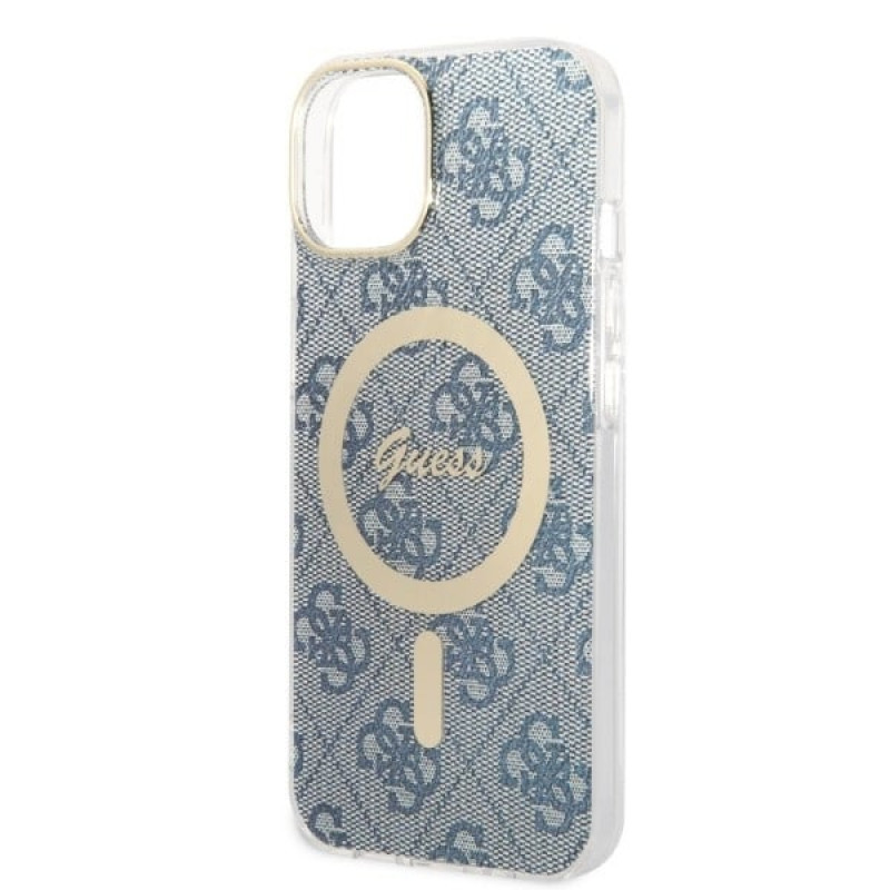 Guess GUBPP14MH4EACSB Θήκη + Ασύρματος Φορτιστής Apple iPhone 14 Plus / iPhone 15 Plus Μπλε Σκληρή Θήκη, 4G Print, MagSafe