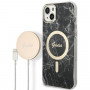 Θήκη Guess GUBPP14MHMEACSK + Ασύρματος Φορτιστής για Apple iPhone 14 Plus / iPhone 15 Plus, Μαύρη Σκληρή Θήκη, Marble, MagSafe