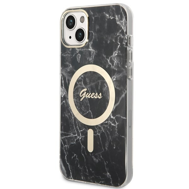 Θήκη Guess GUBPP14MHMEACSK + Ασύρματος Φορτιστής για Apple iPhone 14 Plus / iPhone 15 Plus, Μαύρη Σκληρή Θήκη, Marble, MagSafe