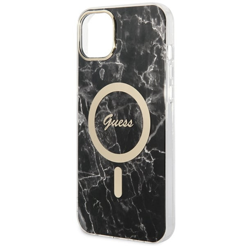 Θήκη Guess GUBPP14MHMEACSK + Ασύρματος Φορτιστής για Apple iPhone 14 Plus / iPhone 15 Plus, Μαύρη Σκληρή Θήκη, Marble, MagSafe