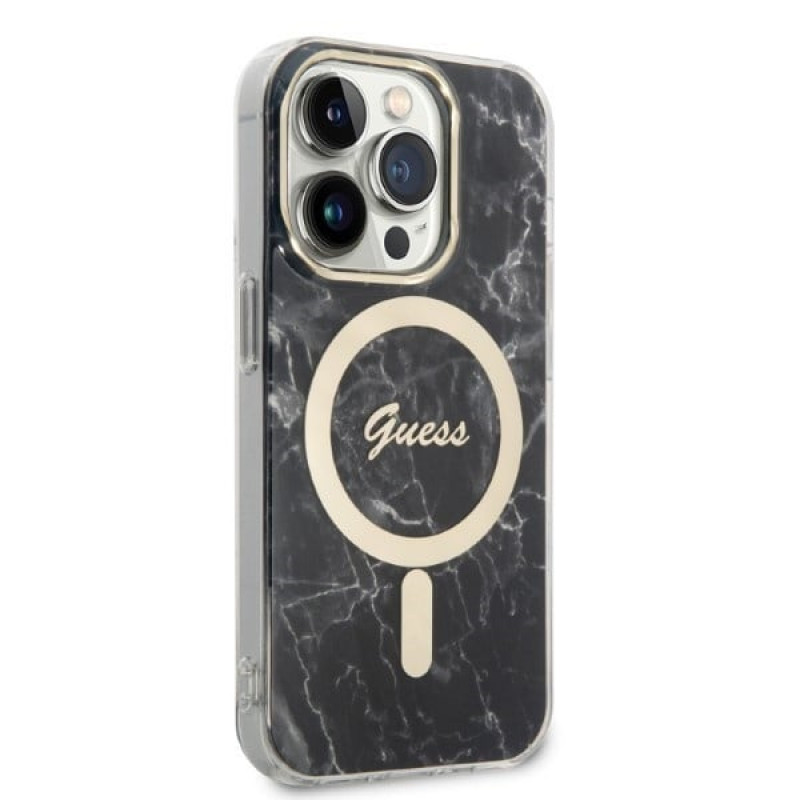 Guess GUBPP14XHMEACSK Θήκη + Ασύρματος Φορτιστής Apple iPhone 14 Pro Max Μαύρη Σκληρή Θήκη, Marble, MagSafe