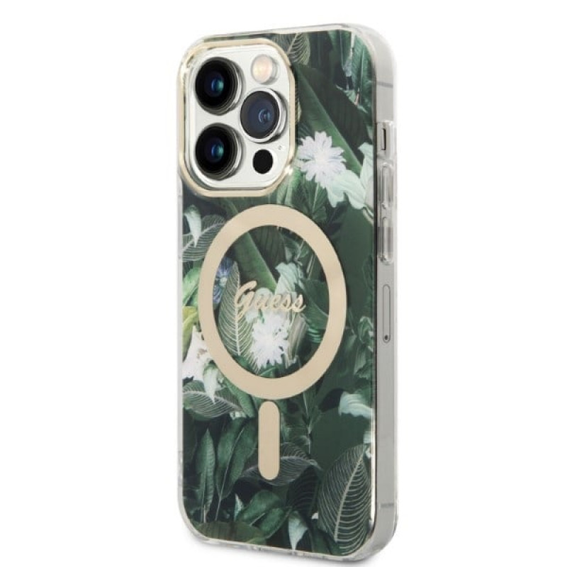 Guess GUBPP14LHJEACSA Θήκη + Ασύρματος Φορτιστής Apple iPhone 14 Pro Πράσινο Hardcase, Jungle, MagSafe