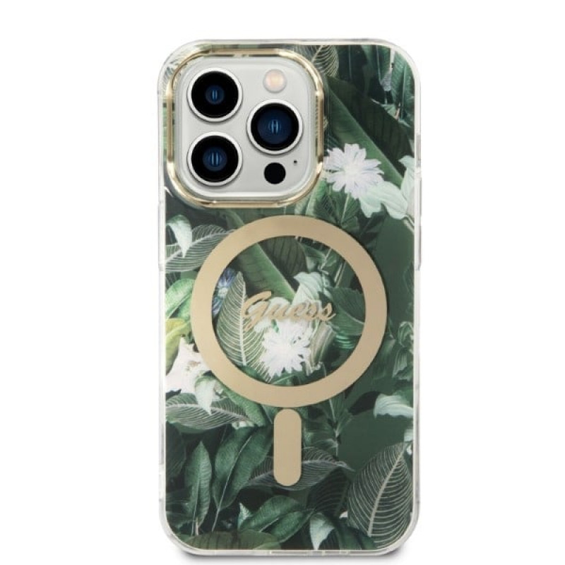 Guess GUBPP14LHJEACSA Θήκη + Ασύρματος Φορτιστής Apple iPhone 14 Pro Πράσινο Hardcase, Jungle, MagSafe
