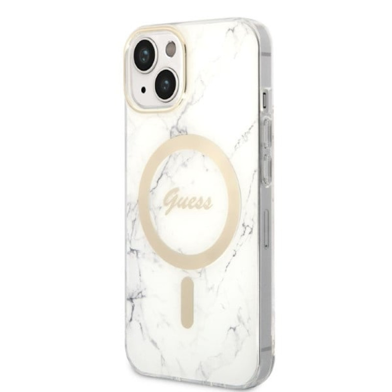 Guess GUBPP14MHMEACSH Θήκη + Ασύρματος Φορτιστής Apple iPhone 14 Plus / iPhone 15 Plus Λευκή Σκληρή Θήκη, Marble, MagSafe