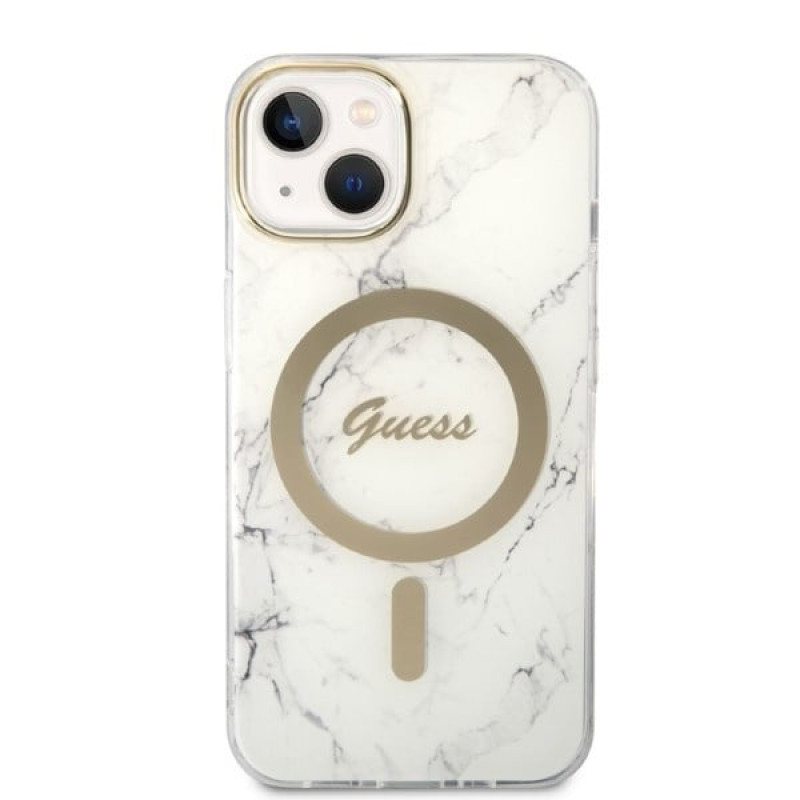 Guess GUBPP14MHMEACSH Θήκη + Ασύρματος Φορτιστής Apple iPhone 14 Plus / iPhone 15 Plus Λευκή Σκληρή Θήκη, Marble, MagSafe