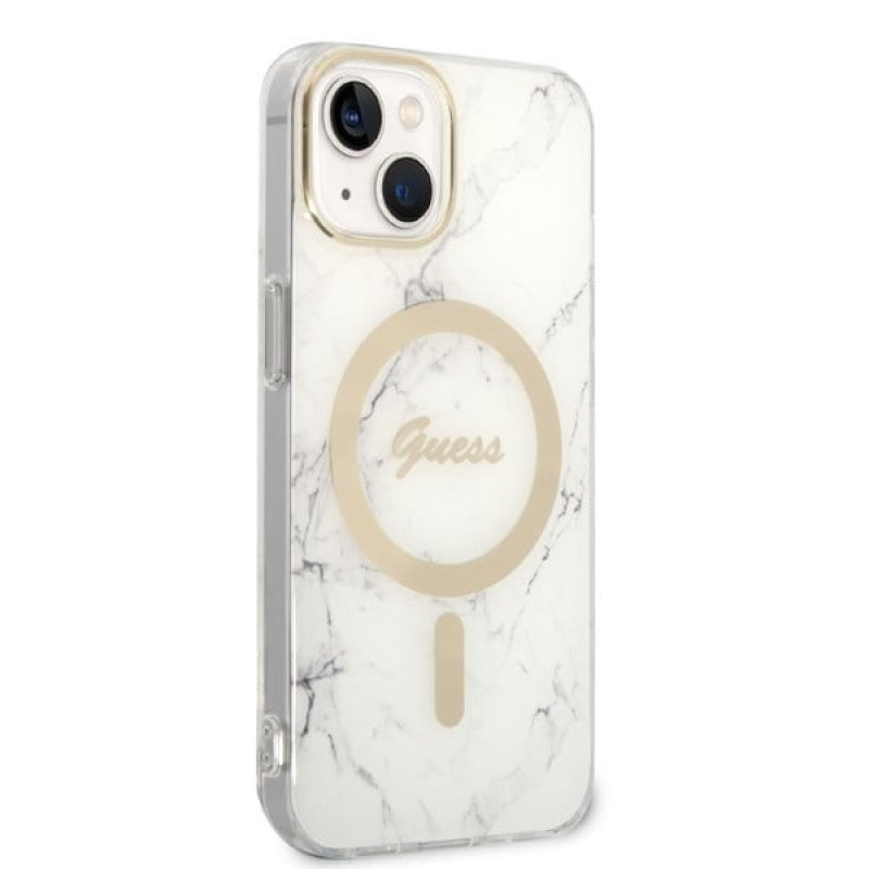 Guess GUBPP14MHMEACSH Θήκη + Ασύρματος Φορτιστής Apple iPhone 14 Plus / iPhone 15 Plus Λευκή Σκληρή Θήκη, Marble, MagSafe