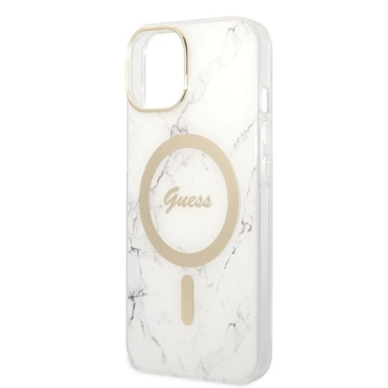 Guess GUBPP14MHMEACSH Θήκη + Ασύρματος Φορτιστής Apple iPhone 14 Plus / iPhone 15 Plus Λευκή Σκληρή Θήκη, Marble, MagSafe