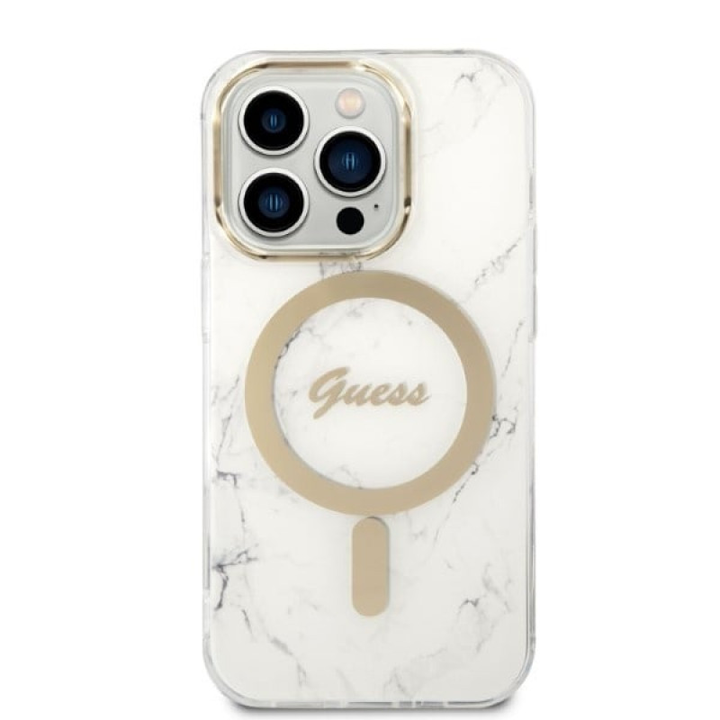 Θήκη Guess GUBPP14LHMEACSH + Ασύρματος Φορτιστής Apple iPhone 14 Pro Λευκή Σκληρή Θήκη, Marble, MagSafe