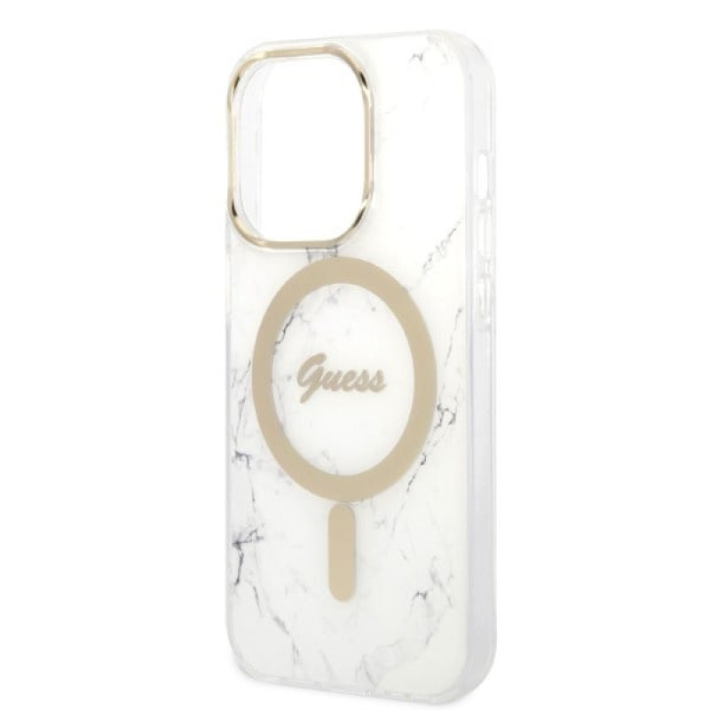 Θήκη Guess GUBPP14LHMEACSH + Ασύρματος Φορτιστής Apple iPhone 14 Pro Λευκή Σκληρή Θήκη, Marble, MagSafe
