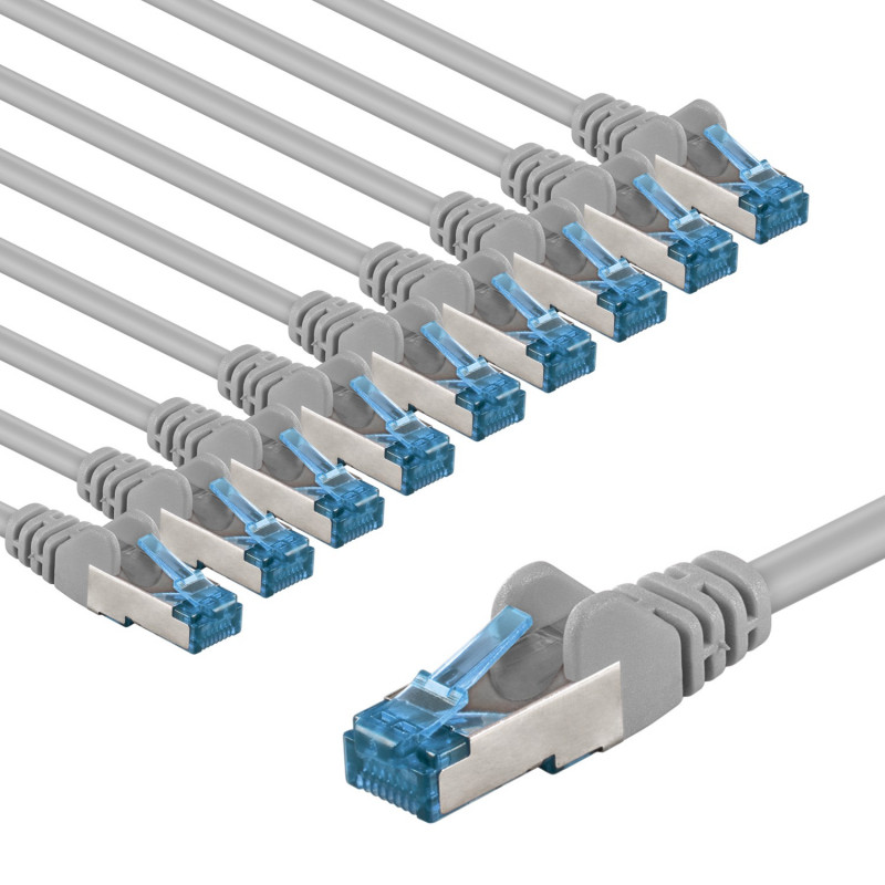 Καλώδιο patch Goobay CAT 6A S/FTP (PiMF), 5 m, γκρι, σετ 10 τεμαχίων, χάλκινος αγωγός (CU), περίβλημα χωρίς αλογόνα (LSZH)