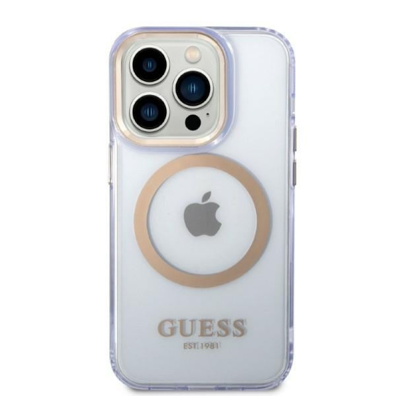 Guess GUHMP14XHTCMU Apple iPhone 14 Pro Max μωβ σκληρή θήκη, Gold Outline Translucent, MagSafe