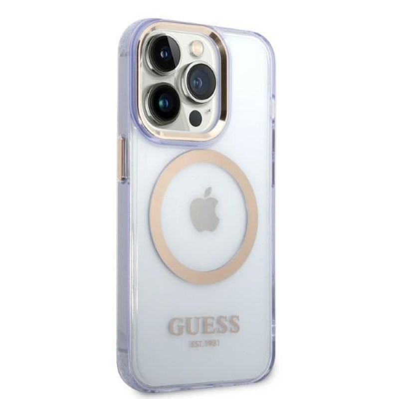 Guess GUHMP14XHTCMU Apple iPhone 14 Pro Max μωβ σκληρή θήκη, Gold Outline Translucent, MagSafe