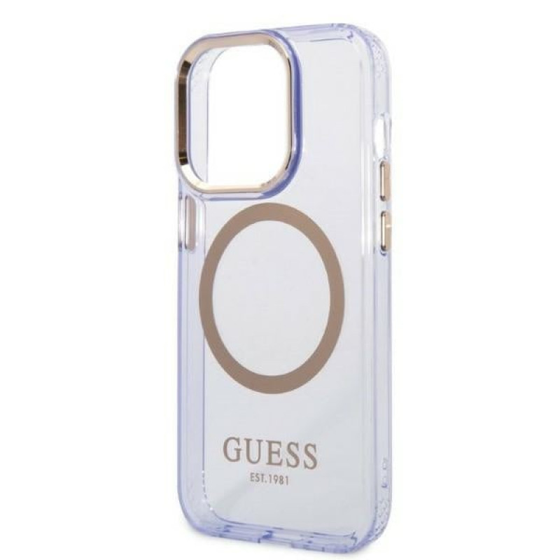 Guess GUHMP14XHTCMU Apple iPhone 14 Pro Max μωβ σκληρή θήκη, Gold Outline Translucent, MagSafe