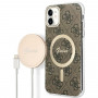 Θήκη Guess GUBPN61H4EACSW + ασύρματος φορτιστής για Apple iPhone 11, 4G Print, καφέ σκληρή θήκη, MagSafe