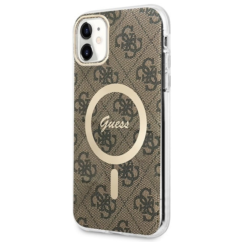 Θήκη Guess GUBPN61H4EACSW + ασύρματος φορτιστής για Apple iPhone 11, 4G Print, καφέ σκληρή θήκη, MagSafe
