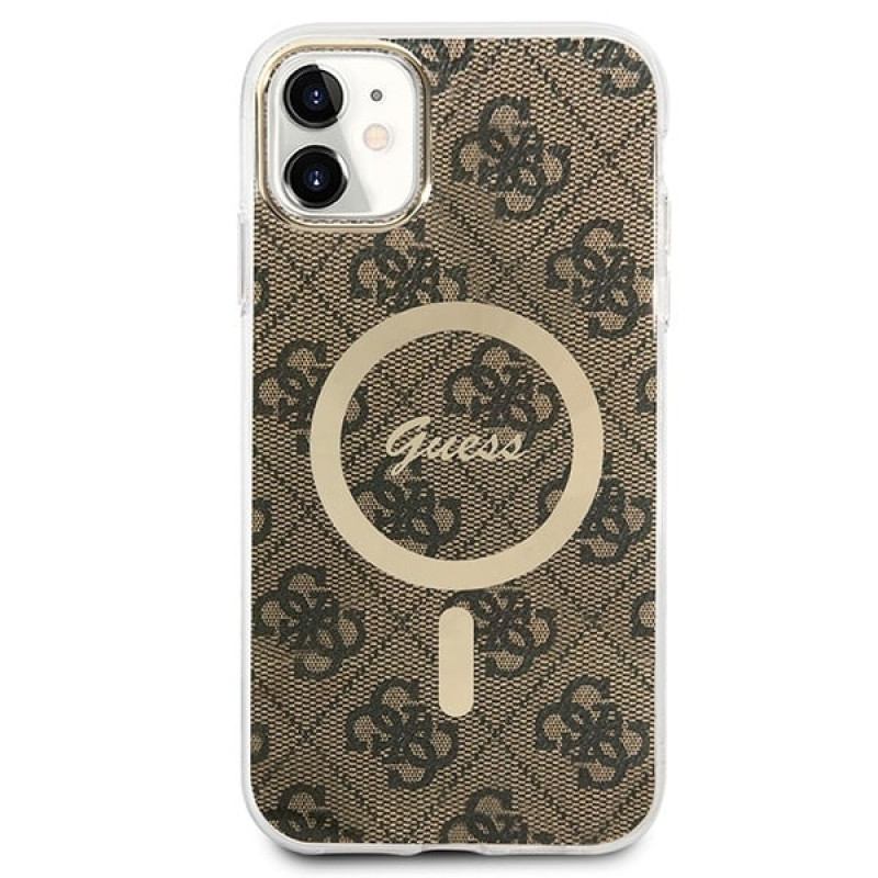 Θήκη Guess GUBPN61H4EACSW + ασύρματος φορτιστής για Apple iPhone 11, 4G Print, καφέ σκληρή θήκη, MagSafe