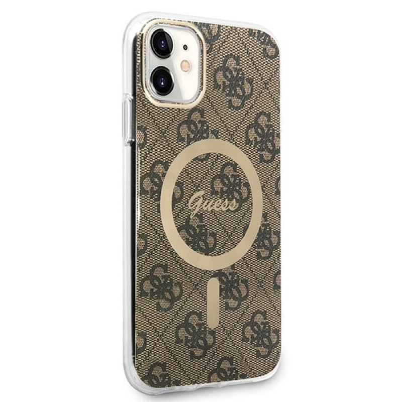Θήκη Guess GUBPN61H4EACSW + ασύρματος φορτιστής για Apple iPhone 11, 4G Print, καφέ σκληρή θήκη, MagSafe