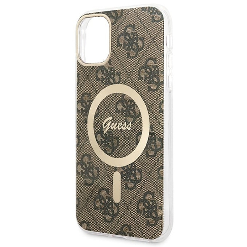 Θήκη Guess GUBPN61H4EACSW + ασύρματος φορτιστής για Apple iPhone 11, 4G Print, καφέ σκληρή θήκη, MagSafe
