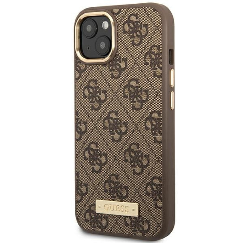 Guess GUHMP14MU4GPRW Apple iPhone 14 Plus / 15 Plus καφέ σκληρή θήκη, 4G Logo Plate, MagSafe