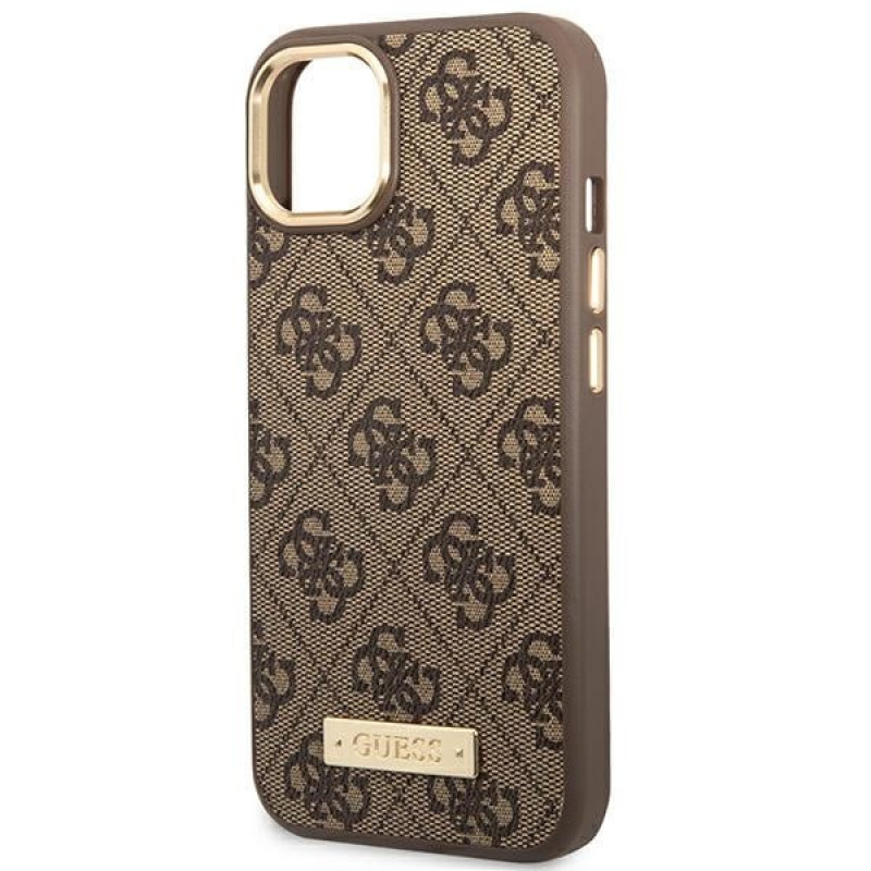 Guess GUHMP14MU4GPRW Apple iPhone 14 Plus / 15 Plus καφέ σκληρή θήκη, 4G Logo Plate, MagSafe