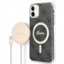 Θήκη Guess GUBPN61H4EACSK + Ασύρματος Φορτιστής για Apple iPhone 11, 4G Print, μαύρη σκληρή θήκη, MagSafe