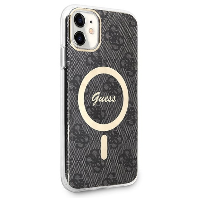 Θήκη Guess GUBPN61H4EACSK + Ασύρματος Φορτιστής για Apple iPhone 11, 4G Print, μαύρη σκληρή θήκη, MagSafe