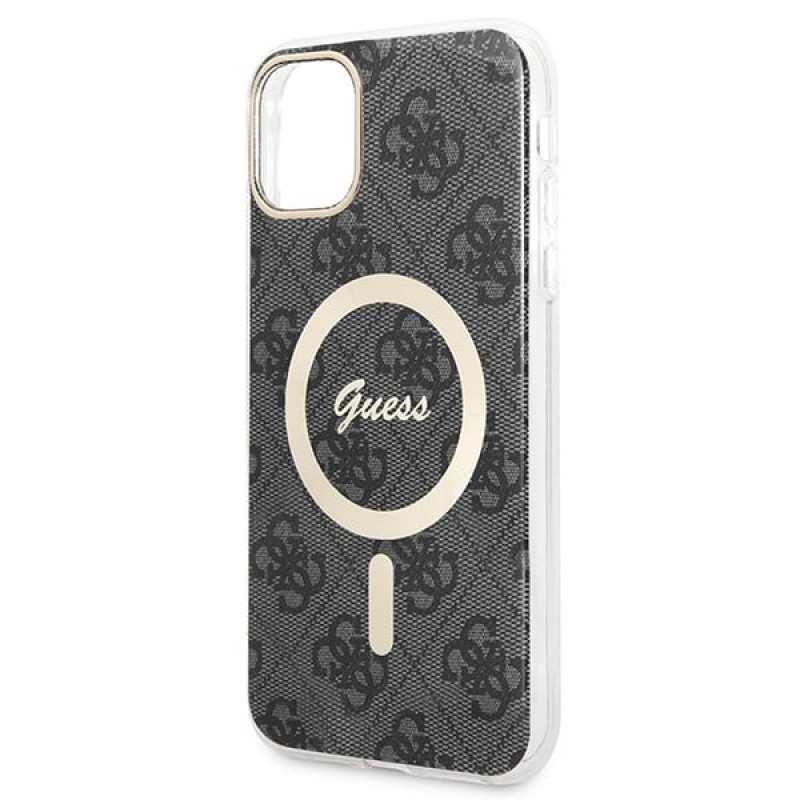 Θήκη Guess GUBPN61H4EACSK + Ασύρματος Φορτιστής για Apple iPhone 11, 4G Print, μαύρη σκληρή θήκη, MagSafe