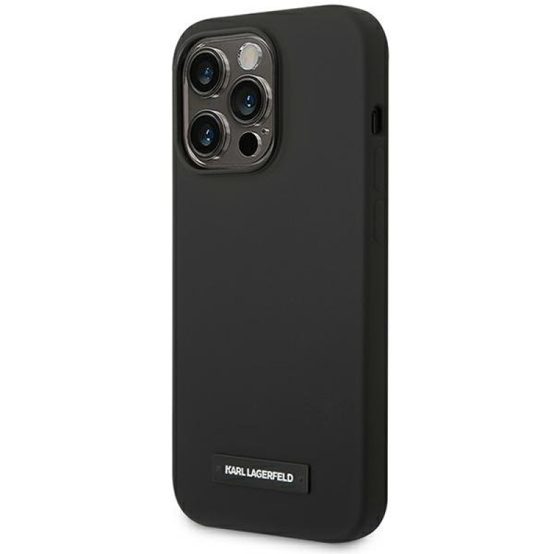 Karl Lagerfeld KLHMP14LSLMP1K Apple iPhone 14 Pro μαύρη σκληρή θήκη, Silicone Plaque, MagSafe