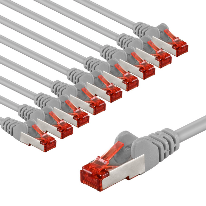 Καλώδιο patch Goobay CAT 6 S/FTP (PiMF), 5 m, γκρι, σετ 10 τεμαχίων, χάλκινος αγωγός (CU), περίβλημα χωρίς αλογόνα (LSZH)