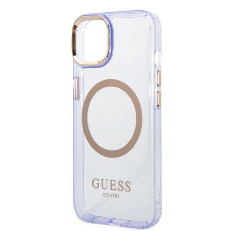 Guess GUHMP14SHTCMU Apple iPhone 14 μωβ σκληρή θήκη, Gold Outline Translucent, MagSafe