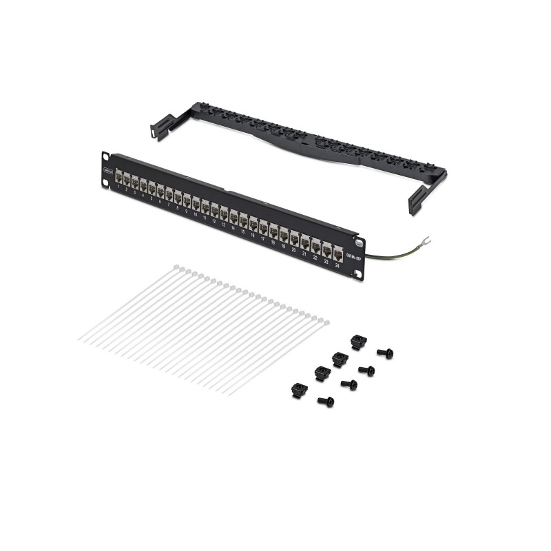 StarTech.com C6APANELSTP241UFT 24-θυρών 1U Patch Panel Διέλευσης, θωρακισμένο Cat6a, RJ45, 19", μαύρο