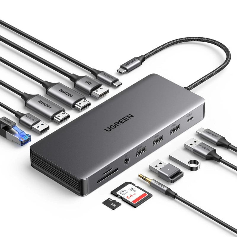 Σταθμός σύνδεσης φορητού υπολογιστή Ugreen Revodok Pro 313 USB-C (15978), UGR1851, 100 W, γκρι