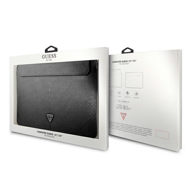 Θήκη για φορητό υπολογιστή Guess GUCS14PSATLK Saffiano Triangle Logo 13/14", μαύρη