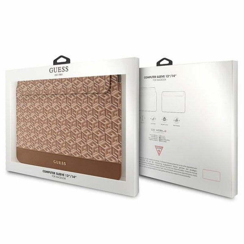 Θήκη laptop Guess GUCS14HGCFSEW 14 ίντσες, GCube Stripes, καφέ