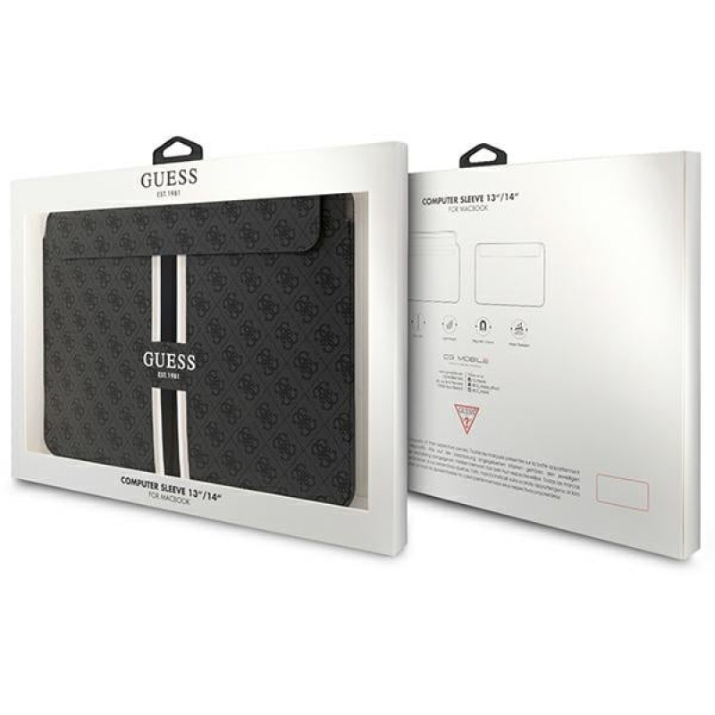Θήκη laptop Guess GUCS14P4RPSK 14", 4G Printed Stripes, μαύρη