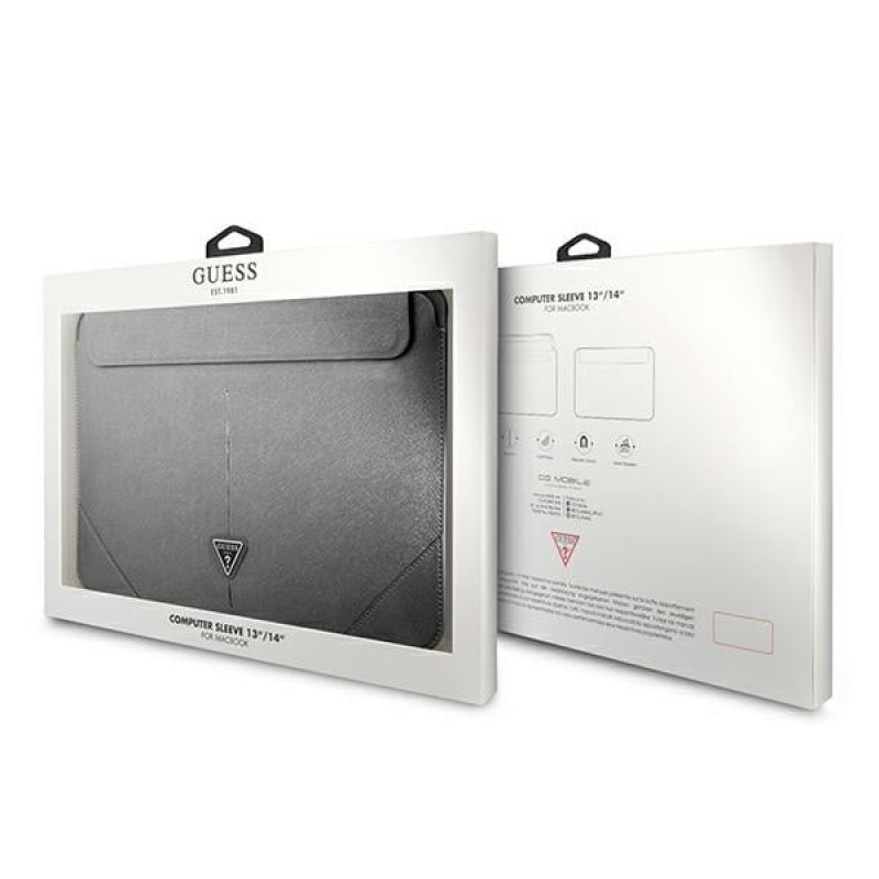 Θήκη laptop Guess GUCS14PSATLG 13/14 ίντσες, Saffiano Triangle, ασημί