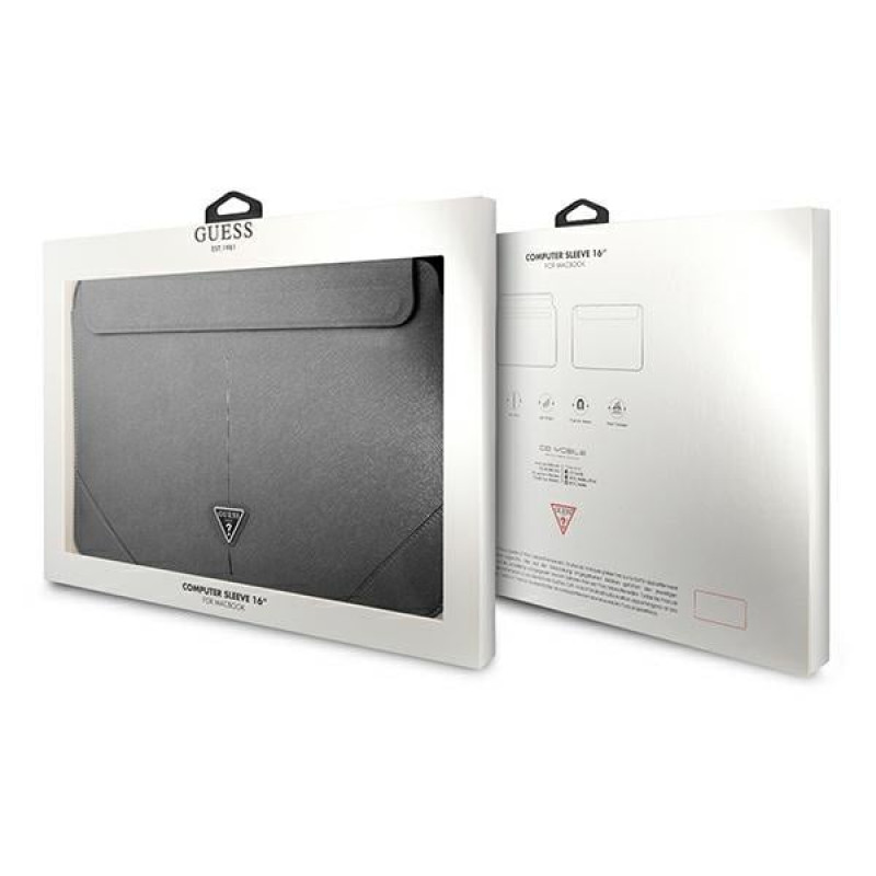 Θήκη laptop Guess GUCS16PSATLG 16", Saffiano Triangle, ασημί