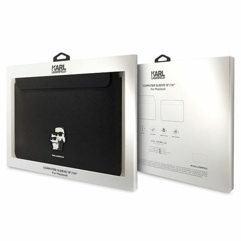 Θήκη laptop Karl Lagerfeld KLCS14SAKCPMK για 14", μαύρη, Saffiano Karl&Choupette