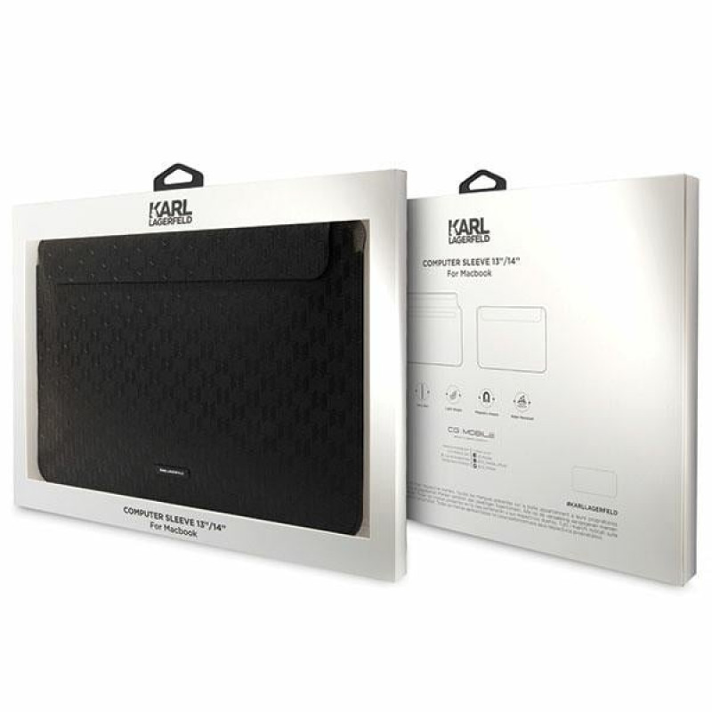 Θήκη Laptop Karl Lagerfeld KLCS14SAKLHPK για 14 ίντσες, μαύρη, Saffiano Monogram Plaque