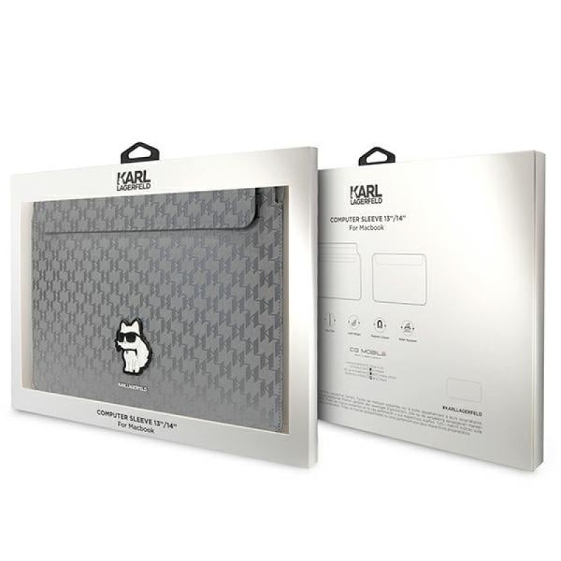 Θήκη Laptop Karl Lagerfeld KLCS14SAKHPCG για 14 ίντσες, ασημί, Saffiano Monogram Choupette