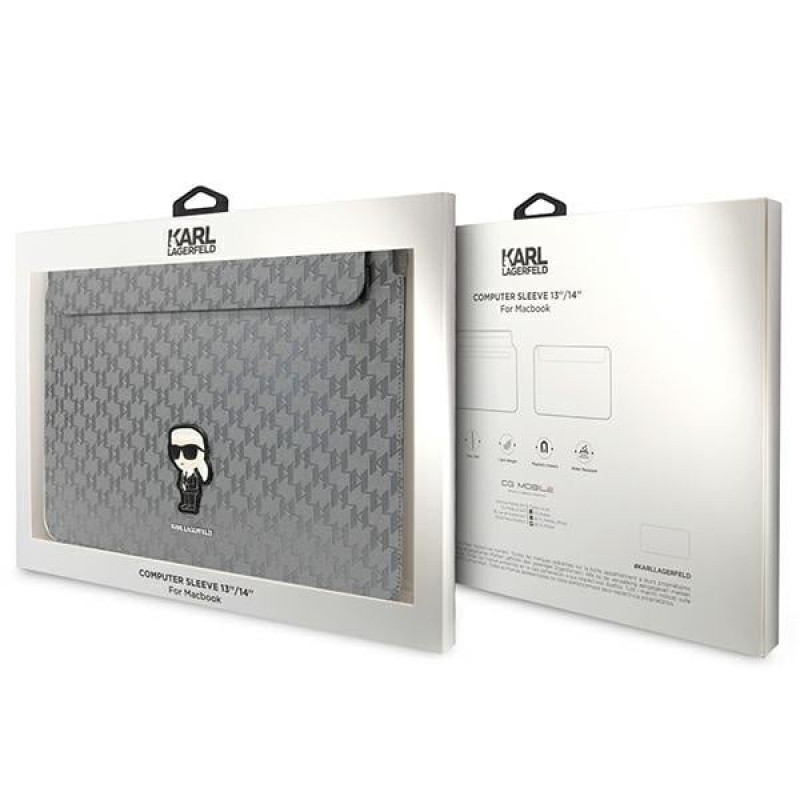 Θήκη Laptop Karl Lagerfeld KLCS14SAKHPKG για 14 ίντσες, ασημί, Saffiano Monogram Ikonik