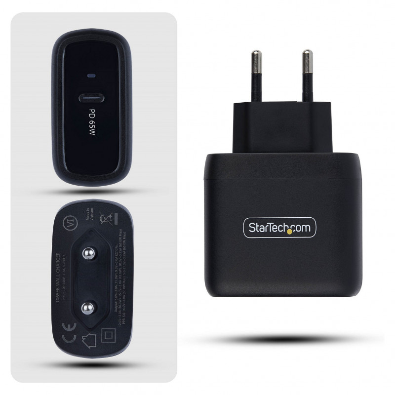 StarTech.com 1065EB-WALL-CHARGER φορτιστής τοίχου 65 W USB-C GaN για φορητό υπολογιστή, μαύρος