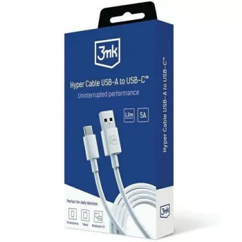 3MK Hyper Καλώδιο USB-A σε USB-C 5A 60W 1,2m λευκό