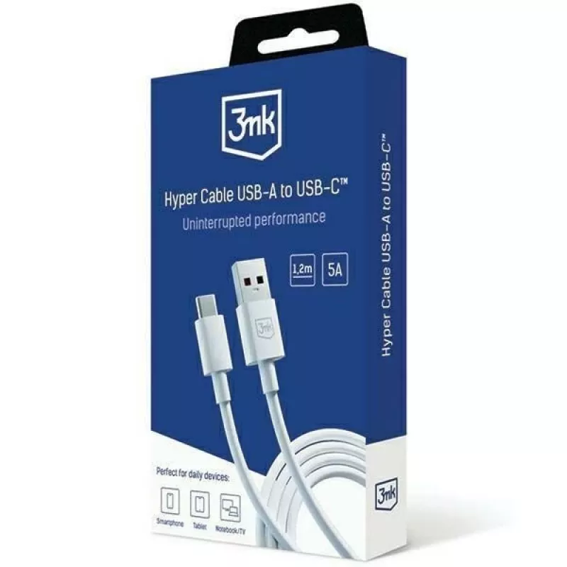 3MK Hyper Καλώδιο USB-A σε USB-C 5A 60W 1,2m λευκό