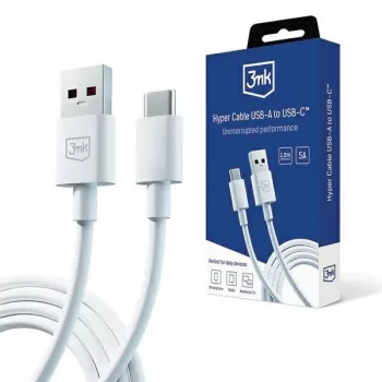 3MK Hyper Καλώδιο USB-A σε USB-C 5A 60W 1,2m λευκό