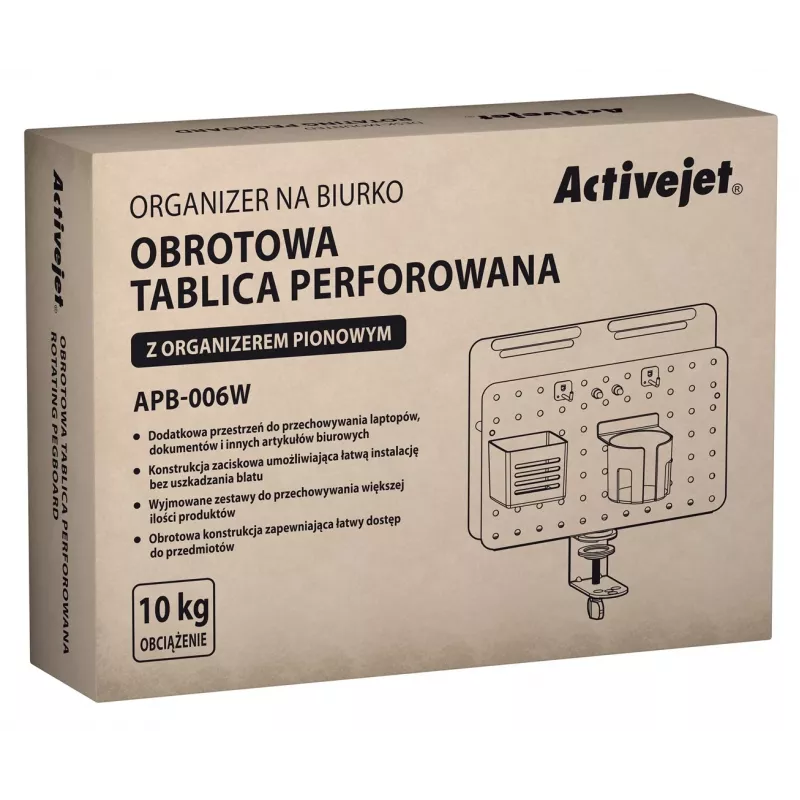 Activejet APB-006W Περιστρεφόμενος οργανωτής γραφείου με διάτρητο πίνακα, Γκρι & Λευκό